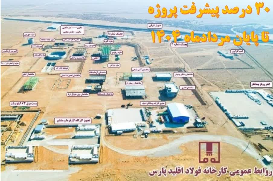 پروژه احیای مستقیم فولاد اقلید پارس تا پایان ماه جاری از مرز ۳۰ درصد پیشرفت فیزیکی گذشت